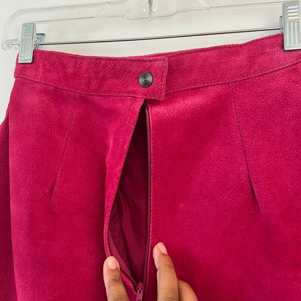 Vintage Barbie Pink Suede Leather Mini A Line Skirt Womens 4 Festival - Picture 7 of 12